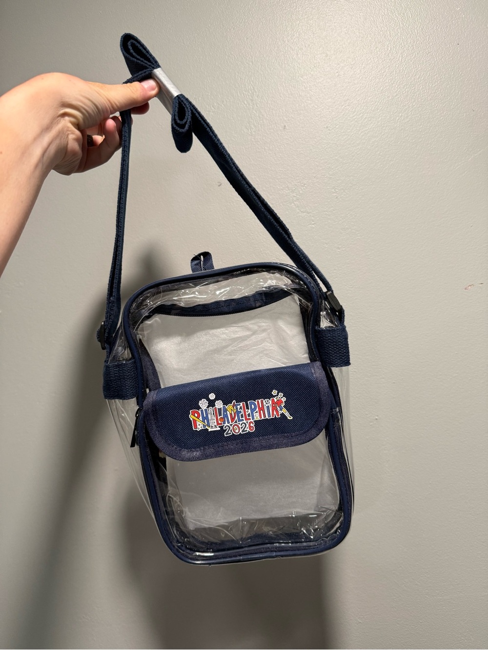 Storm Duds Clear Navy Crossbody Bag with 'PHILADELPHIA 2026' Patch